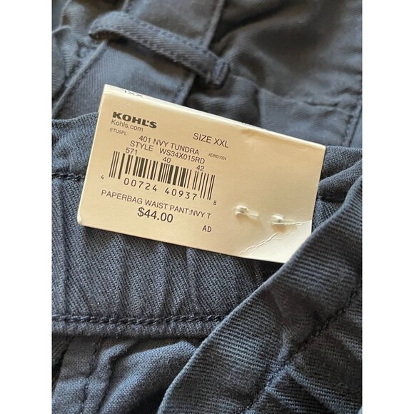 XXL tapered paperbag waist belted pockets Navy pull on cottage boho beach pant - Picture 7 of 8